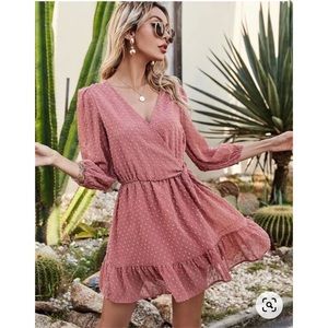 Swiss Mesh Dot Side Tie Jumpsuit Mini Dress Mauve